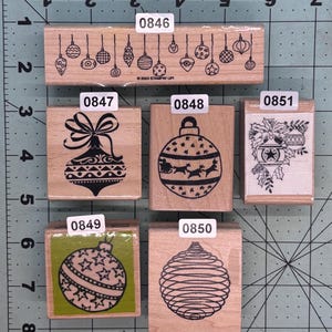 Christmas Ornaments Wood Mounted Rubber Stamps Used