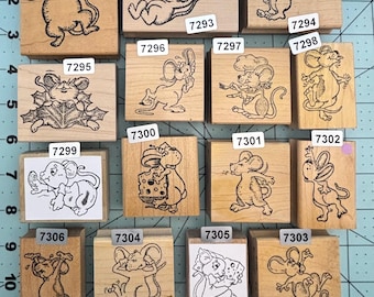Mice mouse Wood Mounted Rubber Stamps Vintage