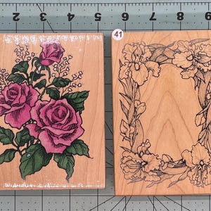 Flower Card Stamps Wood Mounted Rubber Stamps