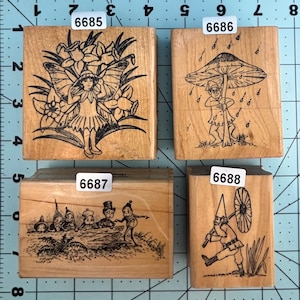 Fantasy Fairy and Gnome Wood Mounted Rubber Stamps Vintage