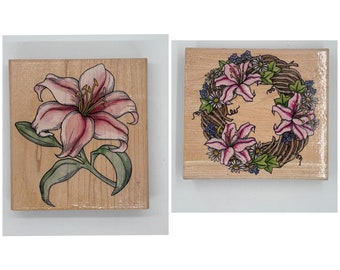 FLOWER CARD STAMP Set- Vintage Wood Mounted Rubber Stamps
