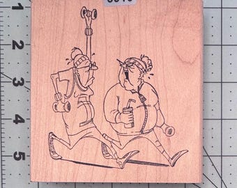 People women old friends power walking Vintage Wood mounted Rubber Stamps