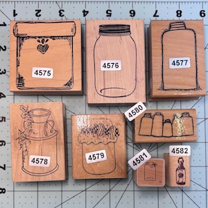 Containers Mason Jars Jugs Wood Mounted Rubber Stamps Vintage
