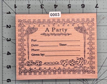Party Invite Invitation tea Wood Mounted Rubber Stamps Vintage