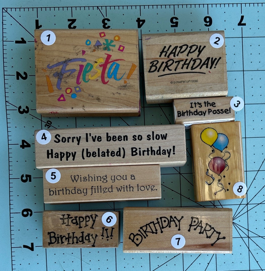 Birthday Verbiage Happy Birthday Wood Mounted Rubber Stamps Vintage - Etsy