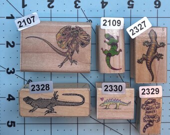 Gecko Lizard Salamander Wood Mounted Rubber Stamps Vintage