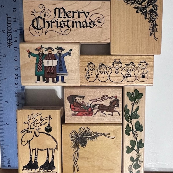 CHRISTMAS  - Vintage 1990’s Wood Mounted Rubber Stamps