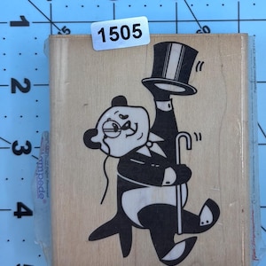 Bears Presentation Panda Vintage Wood Mounted Rubber Stamp