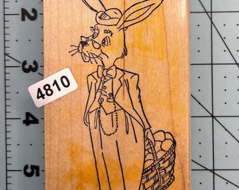 Rabbits Bunny Stamp Vintage Wood Mounted Rubber Stamp
