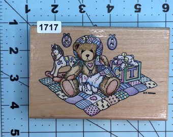 Baby teddy bear Wood Mounted Rubber Stamp Vintage