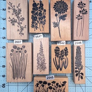 Flowers Wood Mounted Rubber Stamps Vintage