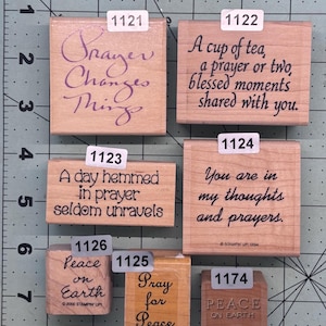 Verbiage Religious Pray Prayer  Card Sentiments Wood Mounted Rubber Stamps Vintage