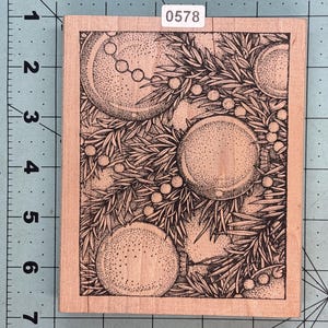 Christmas Ornaments Vintage Wood Mounted Rubber Stamp