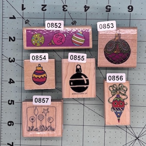 Christmas Ornaments Vintage Wood Mounted Rubber Stamps