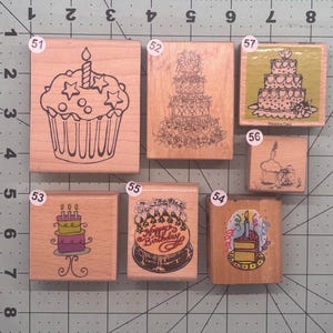 Cake Cupcake Birthday Wedding party Wood Mounted Rubber Stamps Vintage