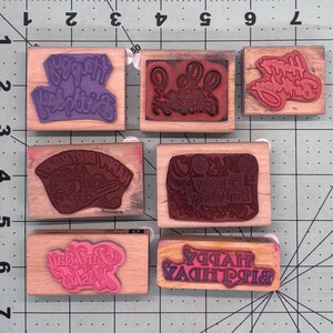 Birthday Verbiage Happy Birthday Wood Mounted Rubber Stamps Vintage - Etsy