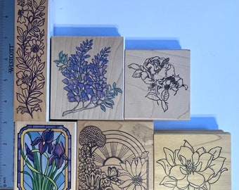 FLOWERS  - Vintage 1990’s Wood Mounted Rubber Stamps