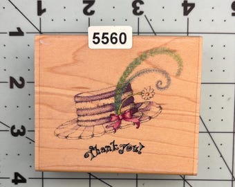 Verbiage Thank You Wood Mounted Rubber Stamp Vintage