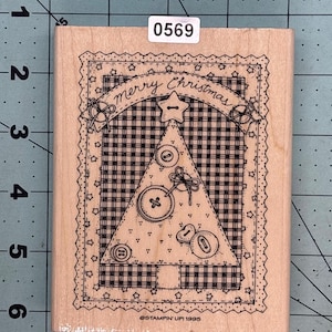 Christmas Tree Vintage Wood Mounted Rubber Stamp