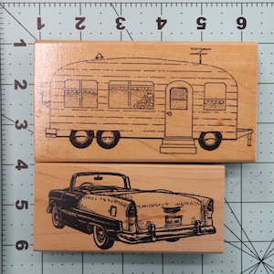 Camper Trailer / 50’s Chevy Bel Air Covertible - Wood Mounted Rubber Stamps Vintage