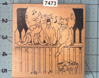 Cat Wood Mounted Rubber Stamp Vintage
