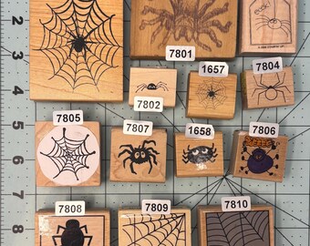 Spider Webs Halloween Wood Mounted Rubber Stamps Vintage