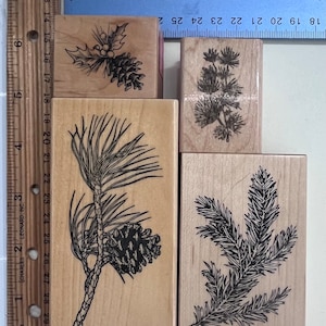 Pine /Evergreen /Pine cones- branches - Wood Mounted Rubber Stamps Vintage