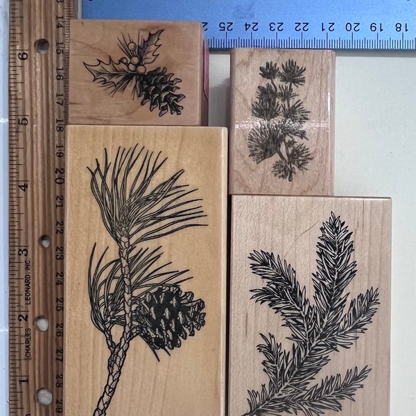 Pine /Evergreen /Pine cones- branches - Wood Mounted Rubber Stamps Vintage