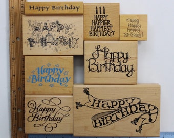 Birthday Verbiage/Happy Birthday - Wood Mounted Rubber Stamps - Vintage