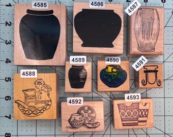Vases Pots Planters Pottery Wood Mounted Rubber Stamps Vintage