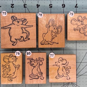 Mice Mouse Wood Mounted Rubber Stamps Vintage