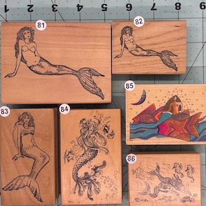 Mermaid Vintage Wood Mounted Rubber Stamps