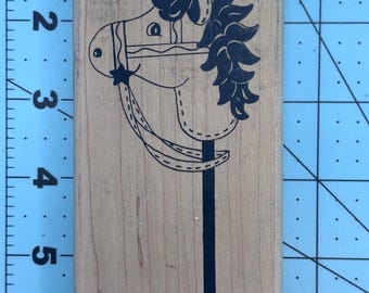 Stick Horse Kids toy Wood mounted Rubber Stamp Vintage