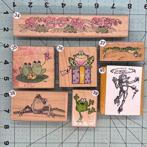 Frogs Wood Mounted Rubber Stamps Vintage