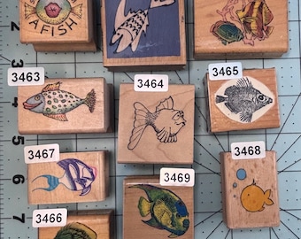 Fish Wood Mounted Rubber Stamps Vintage