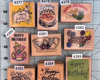 Birthday Verbiage Happy Birthday Wording Wood Mounted Rubber Stamps Vintage