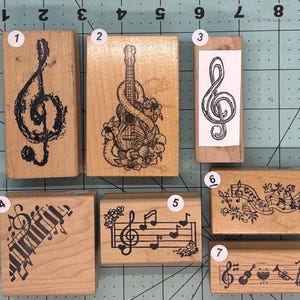Music Notes Wood Mounted Rubber Stamps Vintage