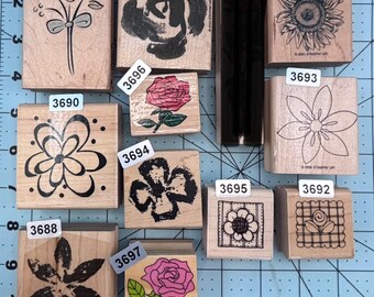 Flowers Vintage Wood Mounted Rubber Stamps