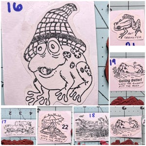 Unmounted Frogs  Rubber Stamps RARE Vintage hook and loop backed