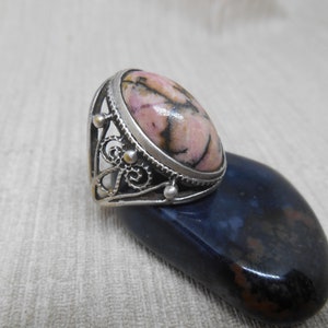 Vintage USSR Metal Ring with Natural Stone, Size 8