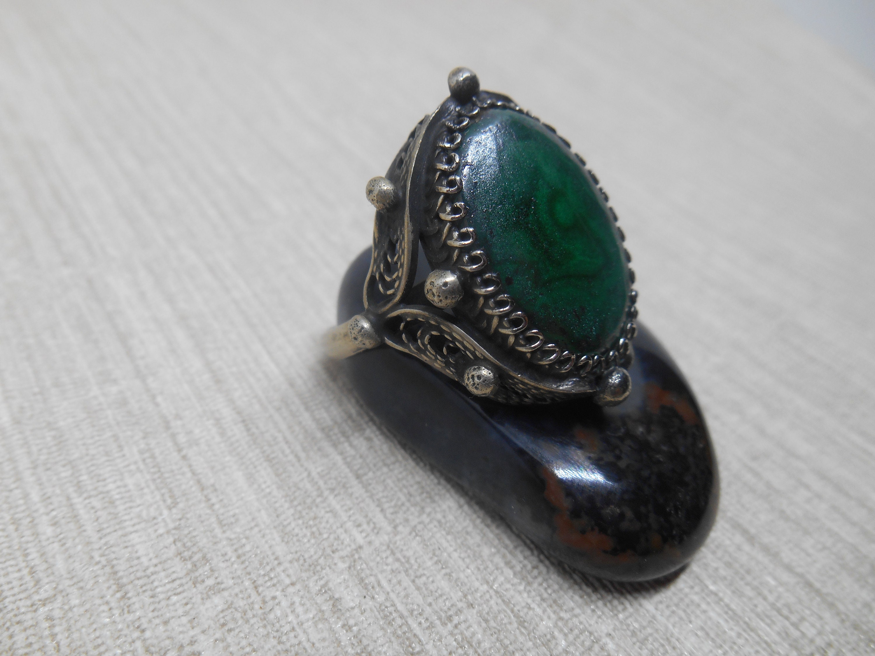 Vintage Melchior Ring green stone filigree USSR | Etsy