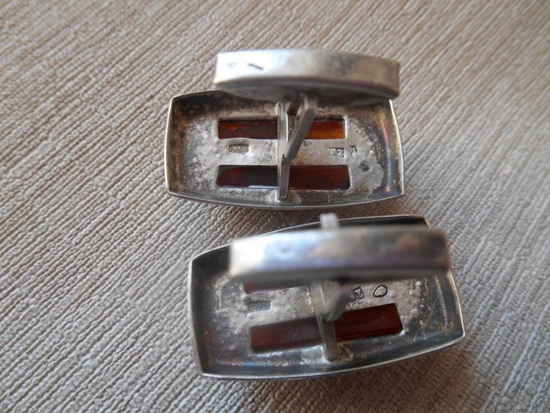 Silver Cufflinks Natural Vintage Baltic Amber USSR 875
