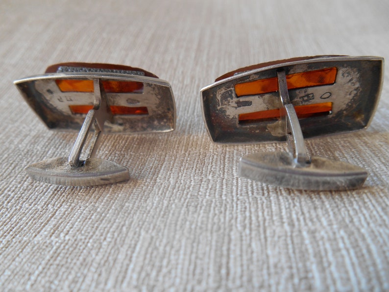 Silver Cufflinks Natural Vintage Baltic Amber USSR 875