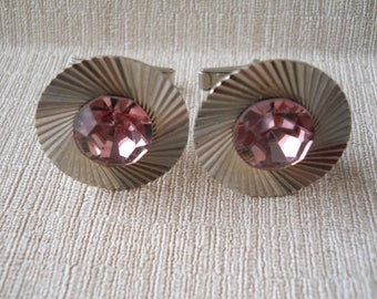 Vintage USSR Cuff Links, Light Purple Crystal, 1970s