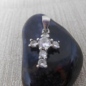 CROSS Pendant Sterling Silver   925 Vintage Old with  white stones.