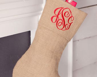 Personalized Burlap Stocking - Burlap Stocking -