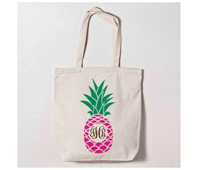Monogram Me Tote Canvas Monogrammed Tote Monogrammed Pineapple Tote Bag