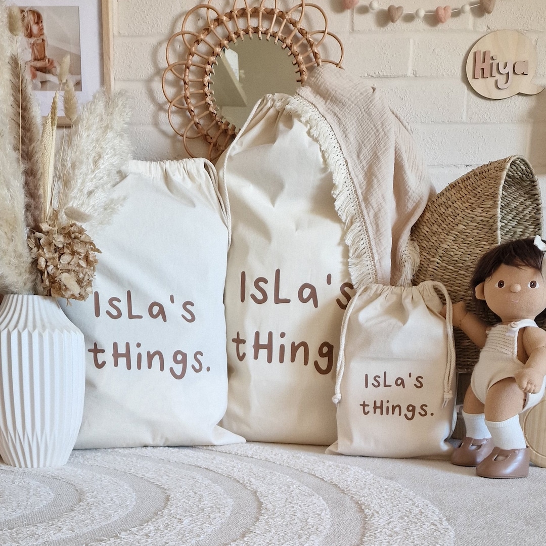 Personalised Toy Sacks // Neutral, Toy Storage Sacks, Large Drawstring