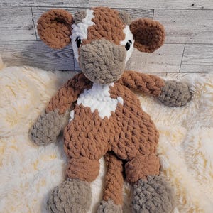 Handmade Crochet Cow Snuggler, Farm Cow Keepsake, Farm Animal Lovey, Cow Amigurumi Stuffed Toy, Cow Nursery Stuffed Animal, Children&#39;s Gift