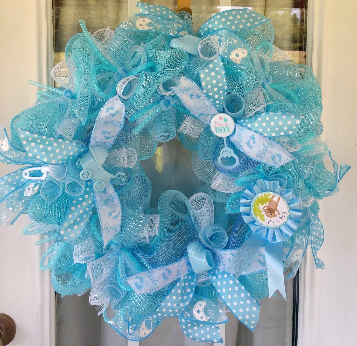 Baby Boy Wreath Welcome Baby Wreath Pastel Blue Deco Mesh Baby Wreath 